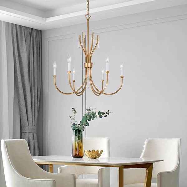 Gold 6-light French Candle Crystal Chandelier for Dining Room - Overstock - 32826557