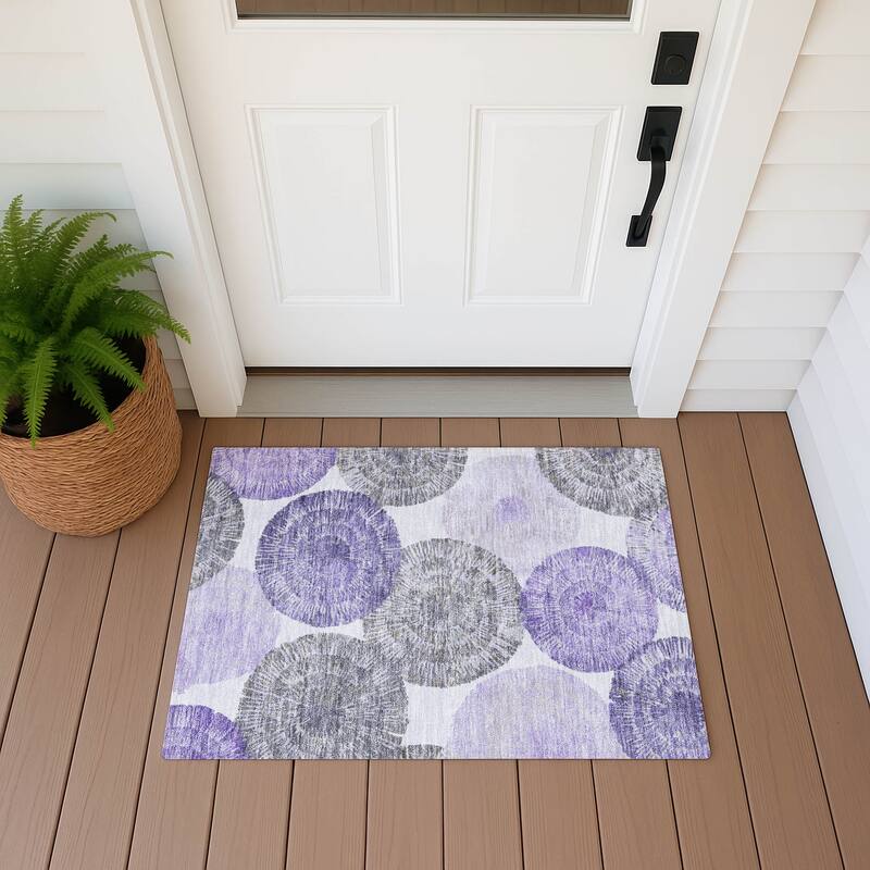Machine Washable Indoor/ Outdoor Contemporary Devaughn Chantille Rug - Plum - 1'8" x 2'6"