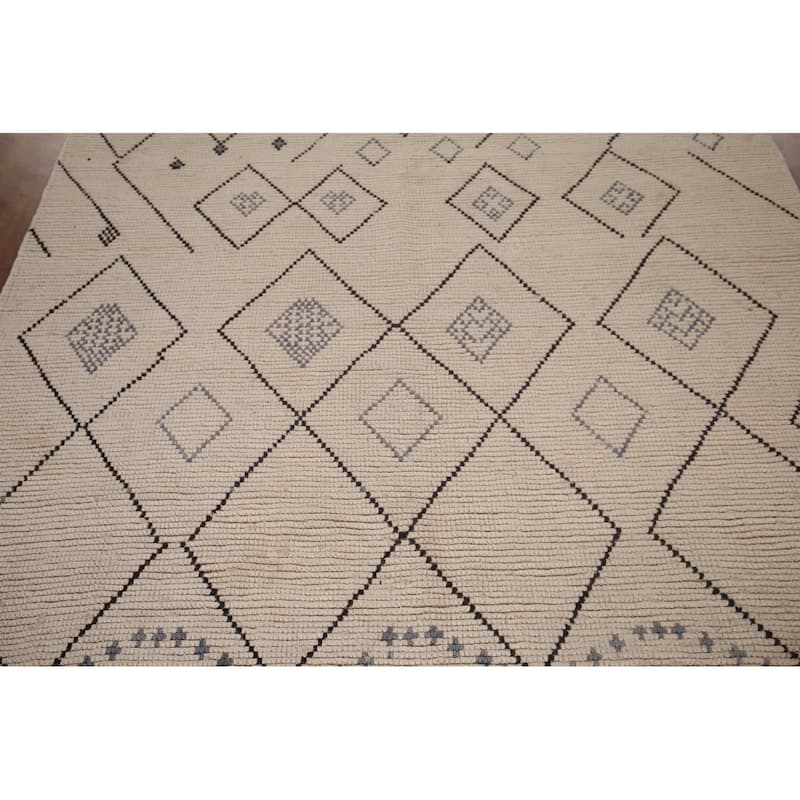 Geometric Beige / Ivory Moroccan Oriental Rug Handmade Wool Carpet - 6'0"x 9'8"