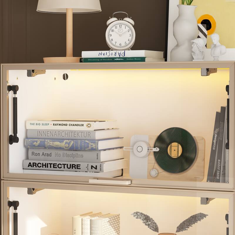 Modern Bookshelf with Adjustable Lighting Strips and Four Handles