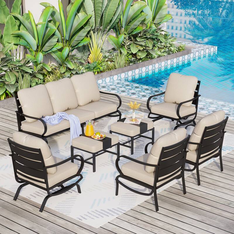 MAISON ARTS 5/7/9-Seat Patio Conversation Set, Outdoor Sofa Set with Single Sofa Chairs, 3-Seater Sofa, Ottoman and Coffee Table