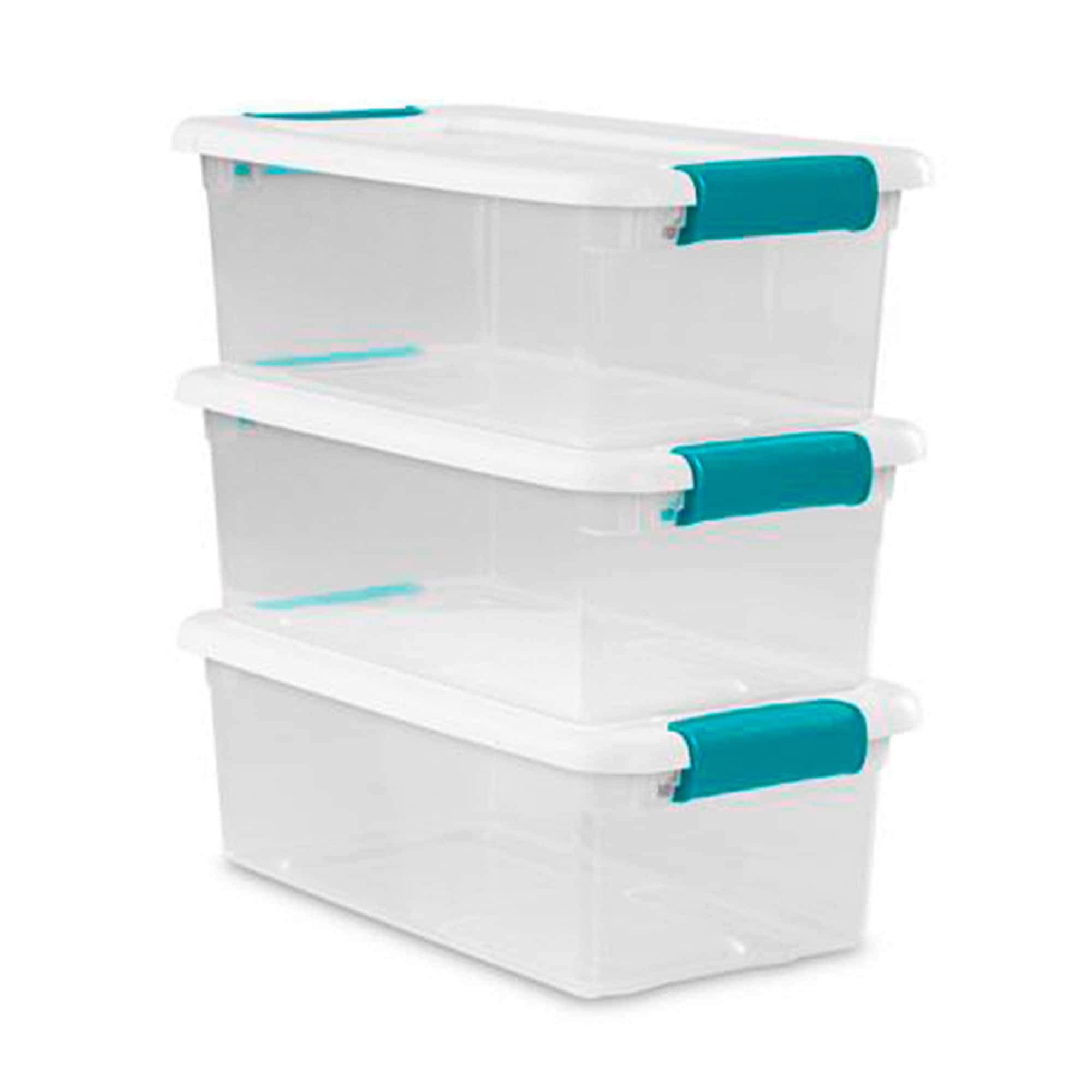 Sterilite Stackable 6 Qt Storage Box Container, Clear, Marine Blue Lid (30  Pack)