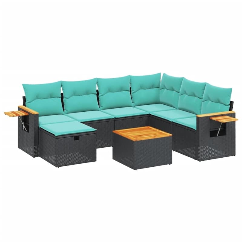 vidaXL Patio Sofa Set with Cushions Outdoor Conversation Furniture Poly Rattan - 24.4" x 24.4" x 27.2"
