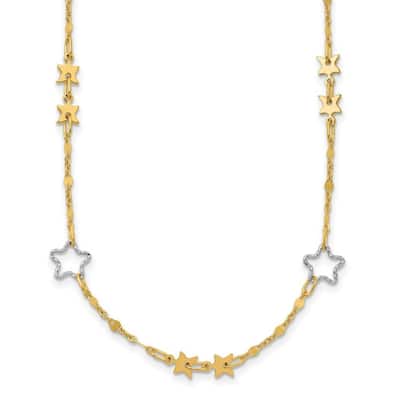 Curata 14k Two tone Gold Polished Star Stations Necklace, 17"