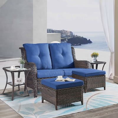 Gymojoy 5-Piece Outdoor Wicker Patio Furniture with Loveseat, Rattan Coversation Set with Water Resistant Thick Cushions