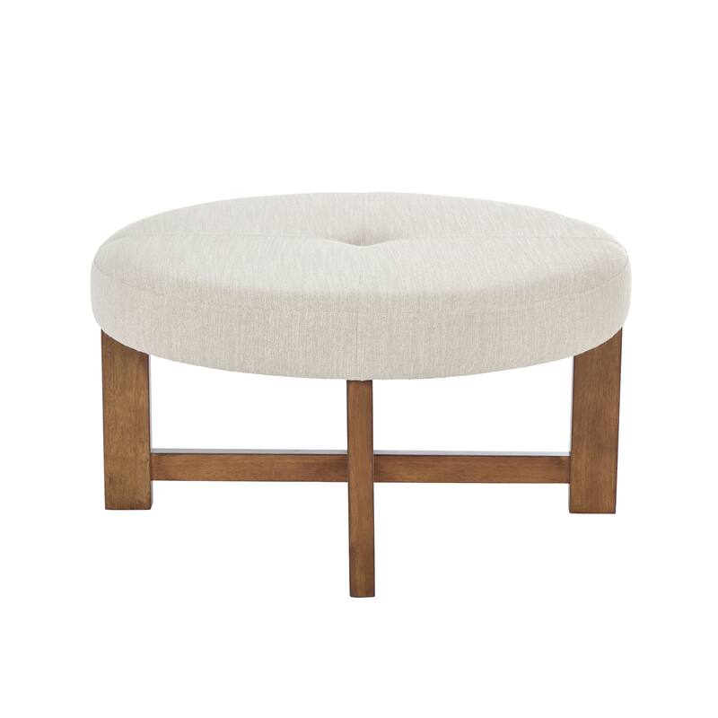 Christopher Knight Home - Marlowe Modern Round Faux Leather Ottoman Coffee Table with Tufted Top and Wood Base