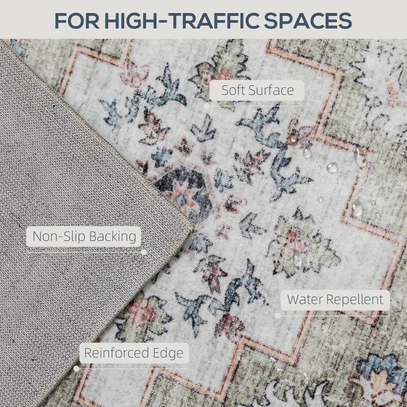 HOMCOM 4x6 Area Rug, Vintage Machine Washable Rug, Non-Slip Floor Carpet for Living Room, Bedroom, Dining Room, Home Office