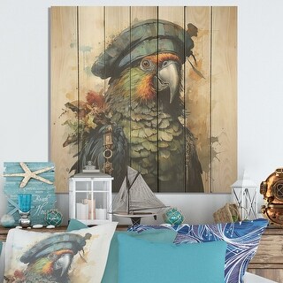 Designart quot Pirates Parrot Feathered Buccaneer II quot Pirate Wood Wall Art