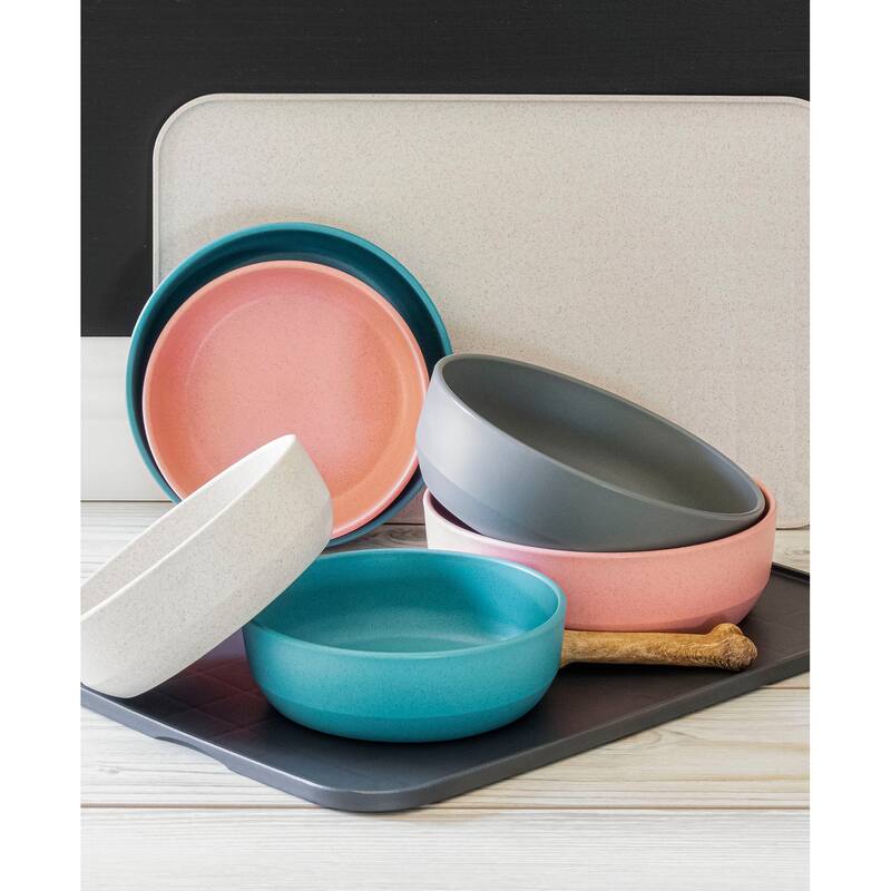 Abode Homewares Bevel Wheat Straw Pet Bowl - Set of 2