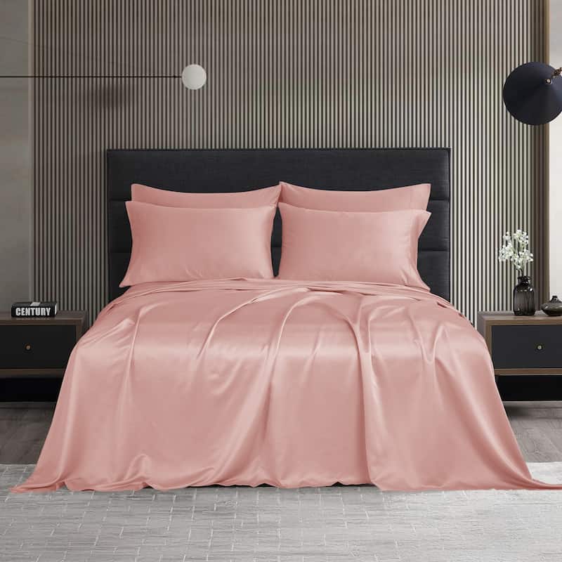 Modern Threads 6-Piece Satin Sheet Set with Deep Pocket Fitted Sheet, 4 Pillowcases, and Organizer
