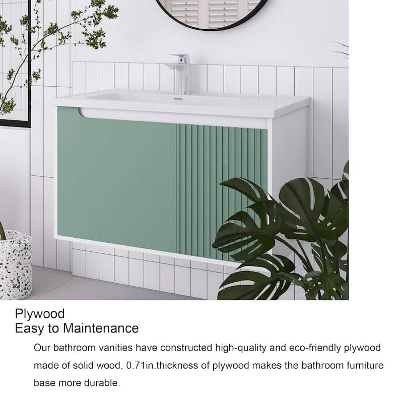 32/36/40 inch Wall Mounted Bathroom Vanity Set in Mint Green with Integrated Ceramic Sink