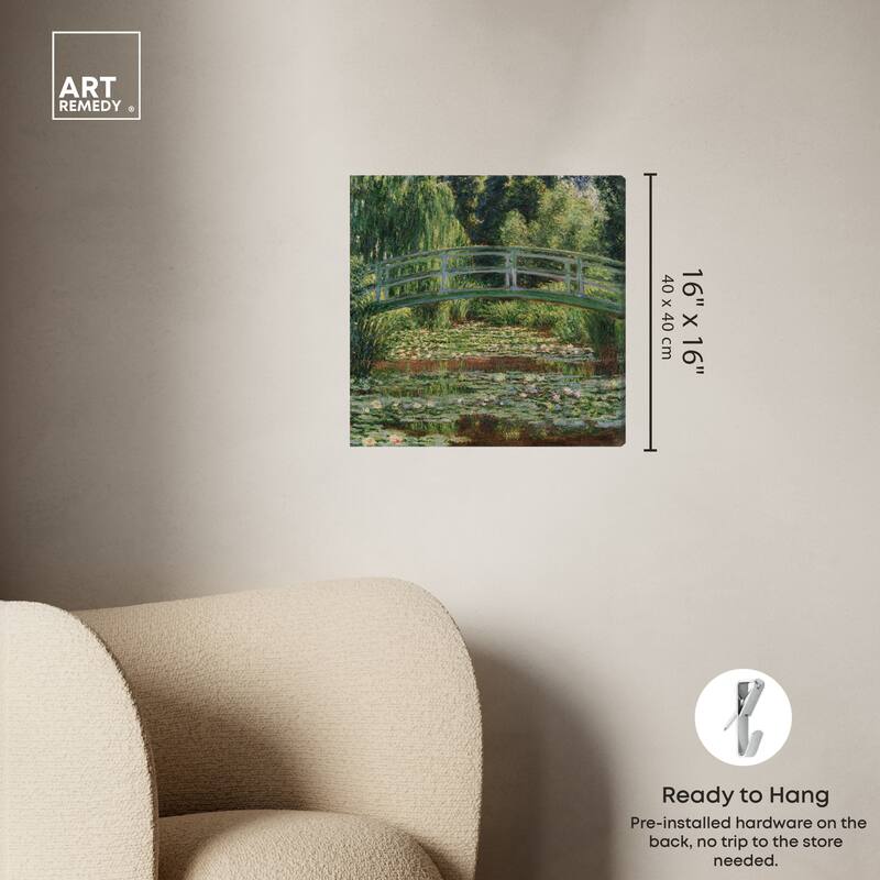 Art Remedy Monet - The Japanese Footbridge And The Water Lily Pool Giverny Gallery Wrapped 1 Piece Canvas Wall Art