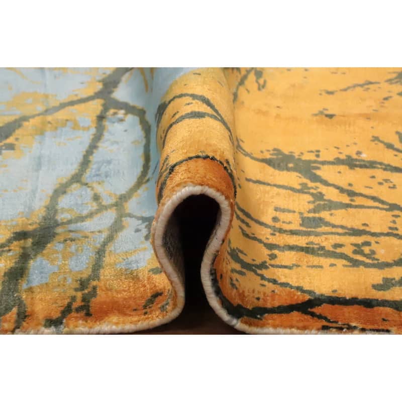 Hand Knotted Oriental Viscose Silk Carpet Modern Pictorial Oranges & Rust Abstract Area Rug - 7' 10'' X 5' 8''
