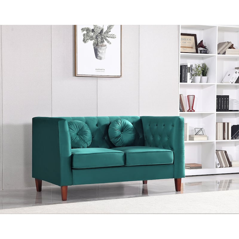 US PRIDE FURNITURE Velvet Classic Chesterfield Loveseat with Wood legs