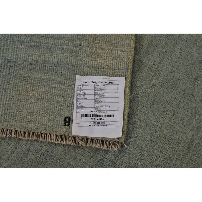 Modern Gabbeh Oriental Rug Hand-Knotted Solid Wool Carpet - 5'7" x 6'7"