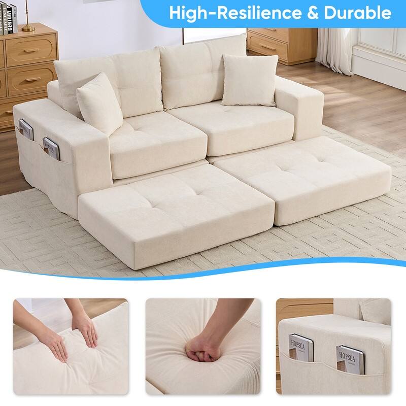 Mixoy 6-PCS Double Deep Seat Modular Sectional Sofa,Free Combinations Modern Chenille Sleeper Sofa Bed,No Assembly Required