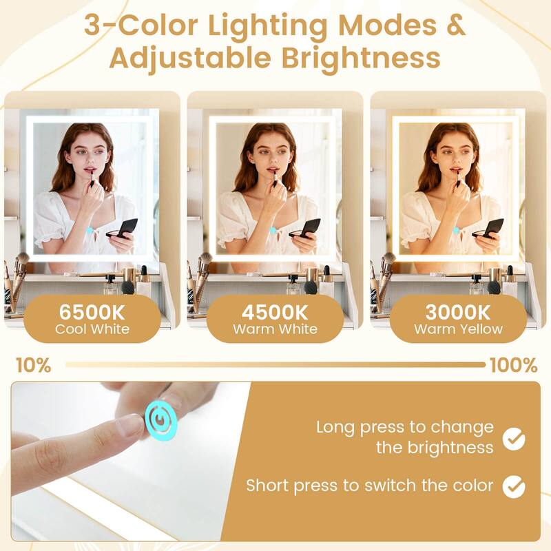 Costway Vanity Desk with Mirror and Lights LED Lighted Makeup Table - See Details