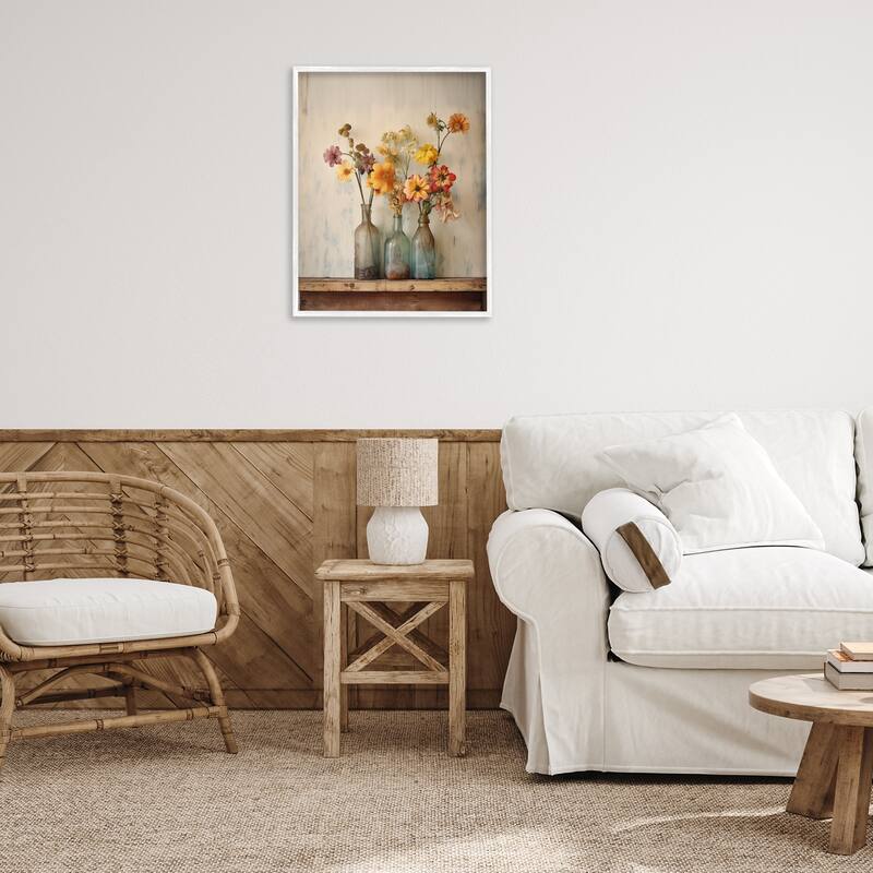 Stupell Rustic Spring Flowers Shelf Framed Giclee Art Design By Arlington Prints