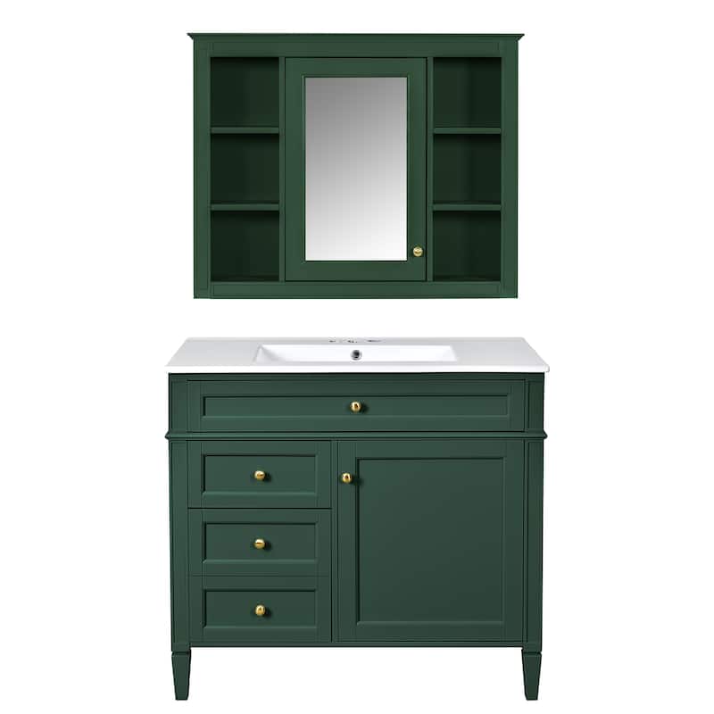Roomfitters 36 Inch Bathroom Vanity with Sink and Mirror Cabinet, Storage Cabinet with 2 Doors and 4 Drawers