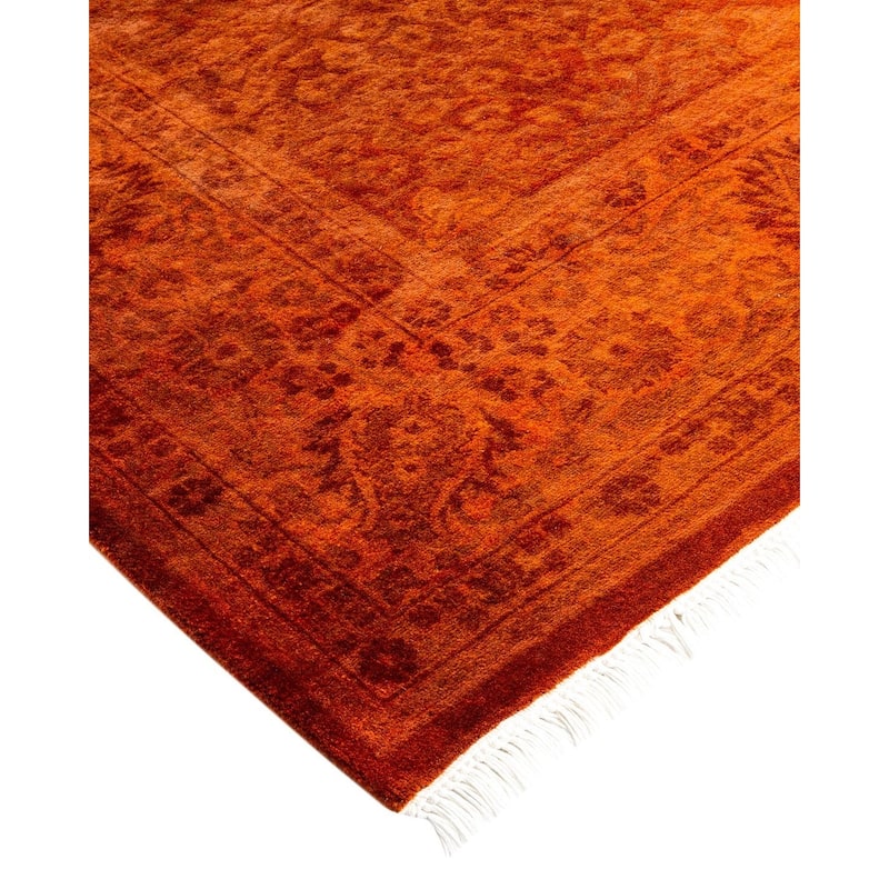 Overton Hand Knotted Wool Vintage Inspired Modern Contemporary Overdyed Orange Area Rug - 5' 3" x 8' 1"