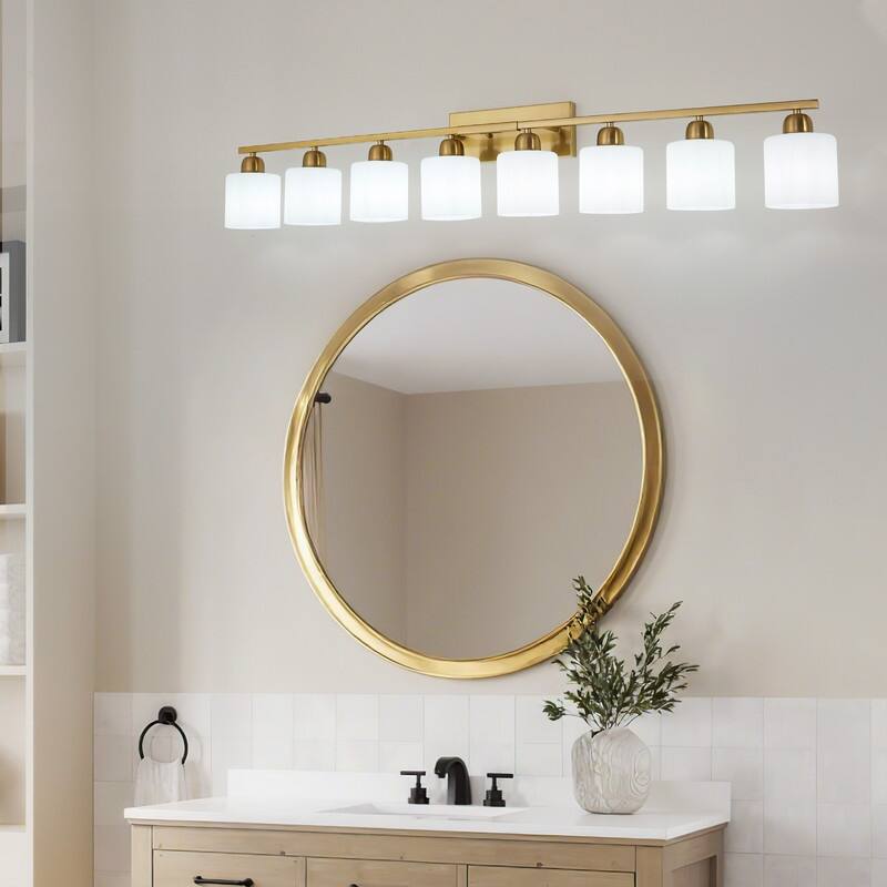 Modern Bathroom Vanity Light With Frosted Milk Glass Shades