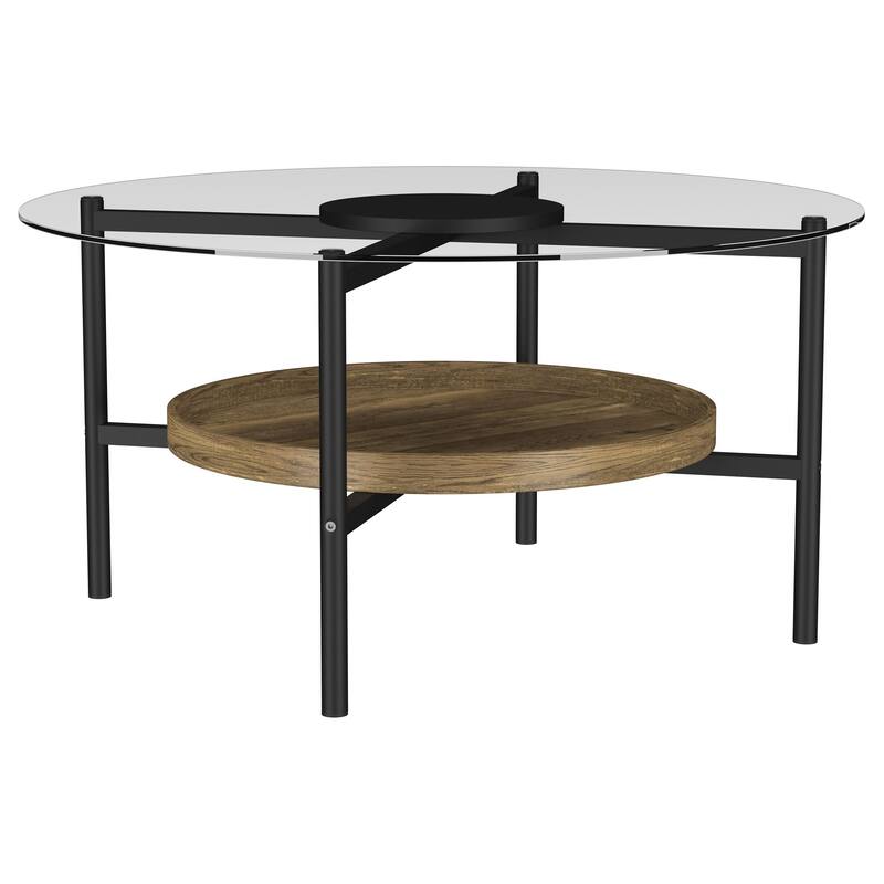 Delfin Round Glass Top Coffee Table Black and Brown - Glass - Black and Brown