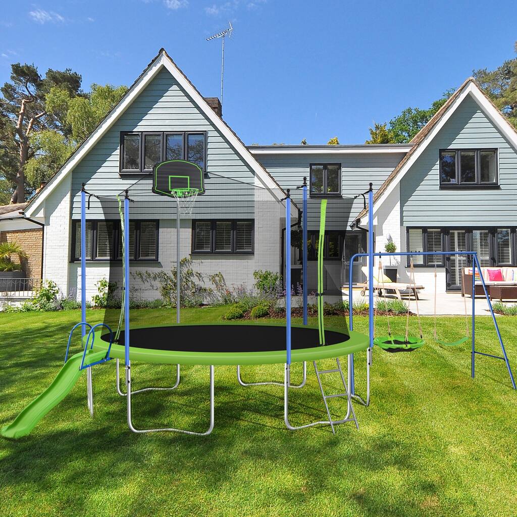 12FT Trampoline - Featuring Safeseal System and Added Swing & Slide for Kids to Play On