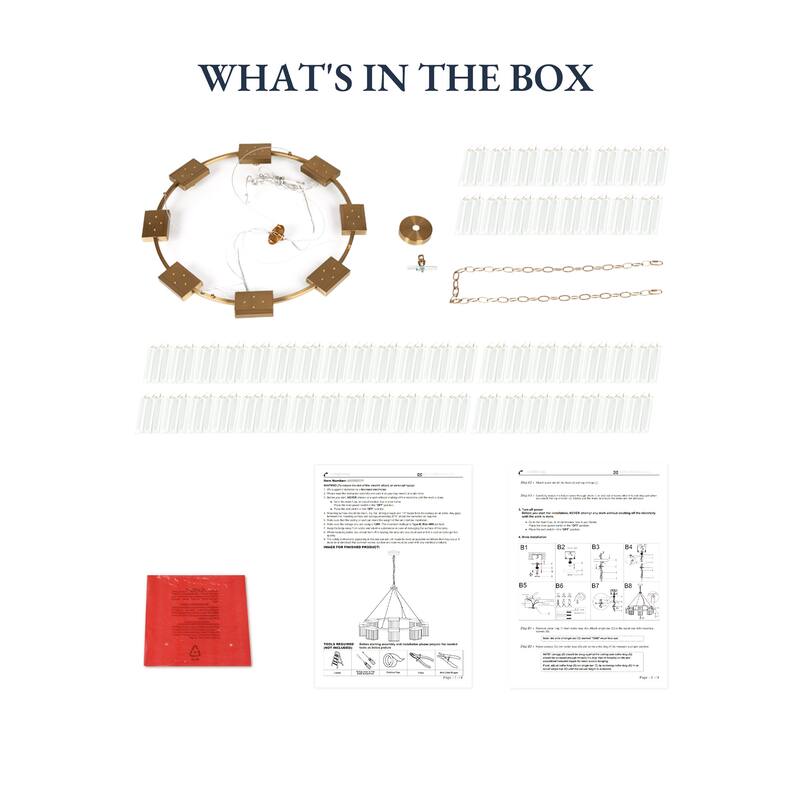 Modern 8-Light Gold Crystal Wheel Chandelier for Living Dining Room - D 31.5" x H 85.7"