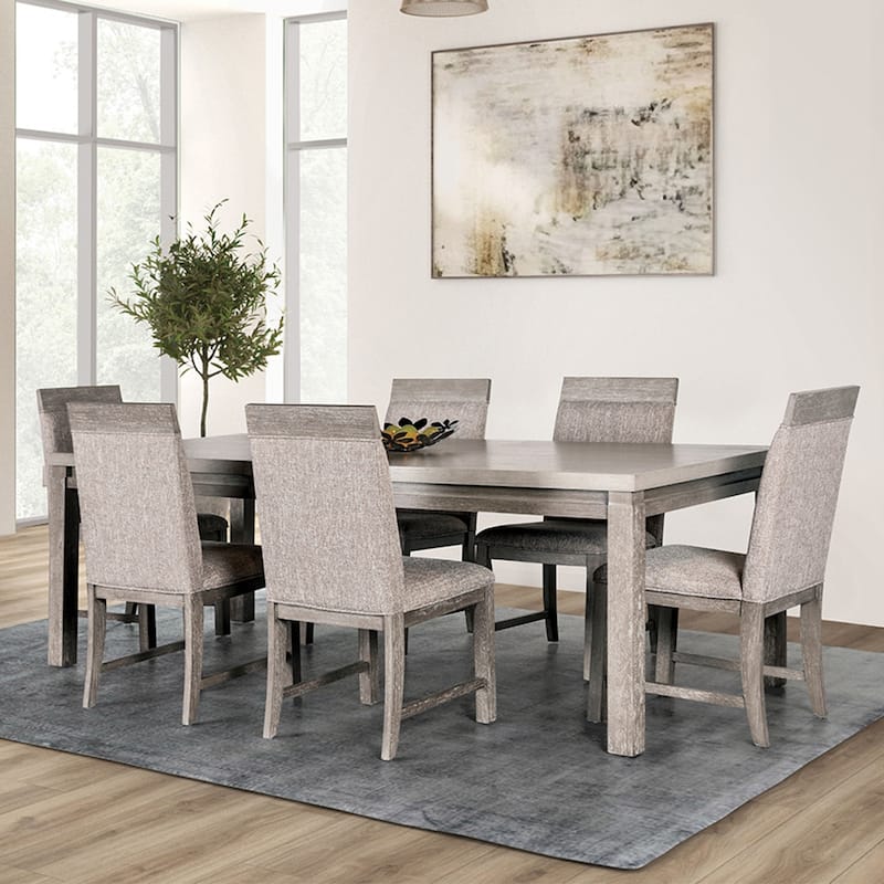 Wood and Fabric Dining Set in Gray and Stone Gray