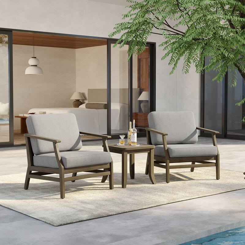 3 Set Outdoor Teak Wood Club Chairs with Side Table