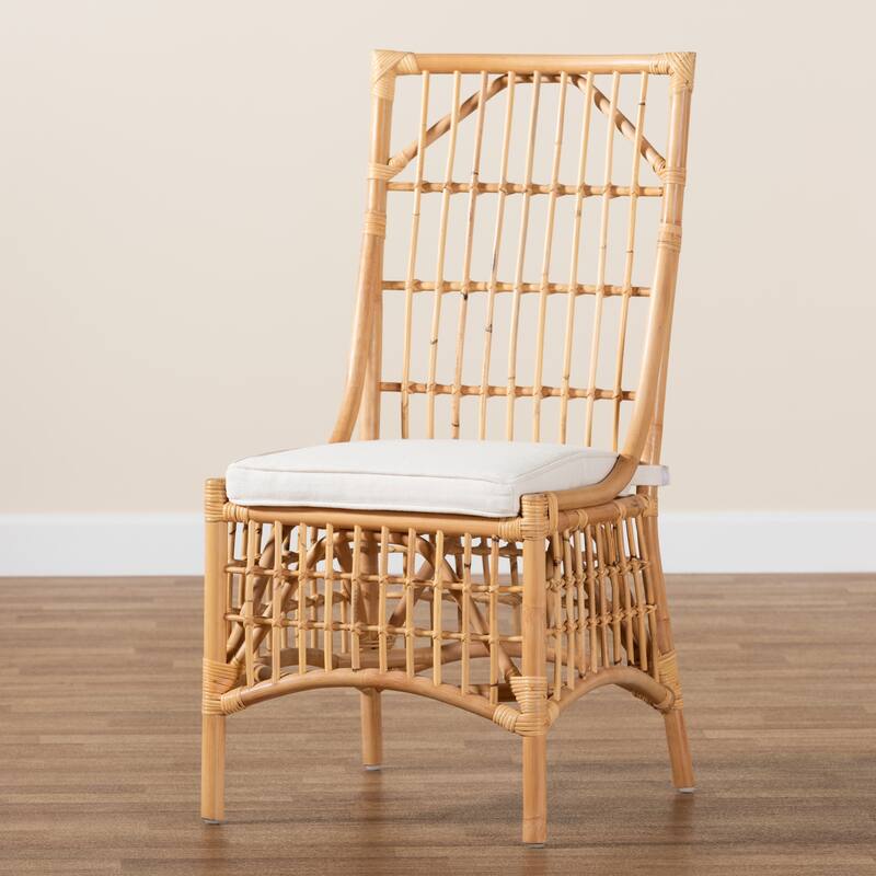 Rose Bohemian Upholstered Rattan Dining Chair-White/Natural Brown