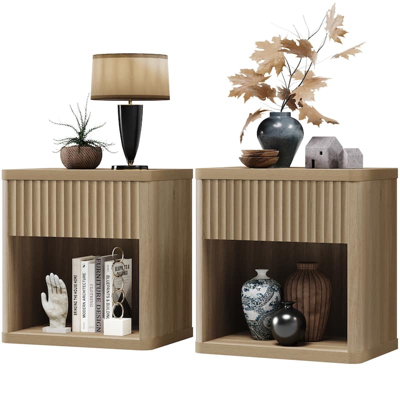 SICOTAS Set of 2 Nightstand with 1 Drawer and Open Storage
