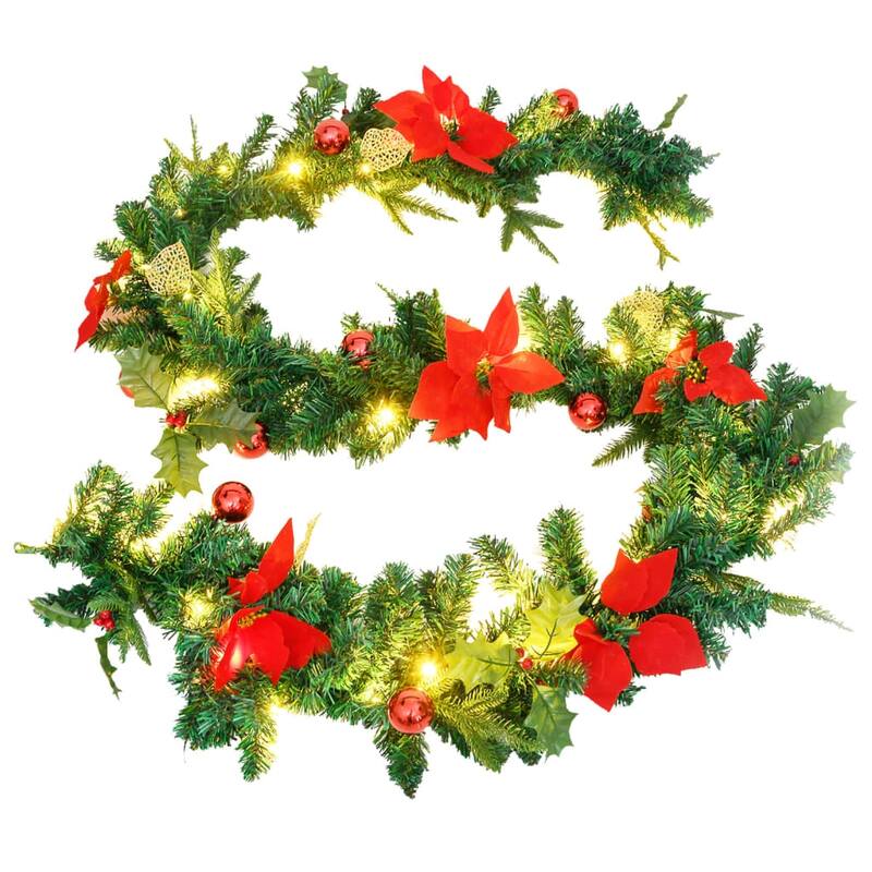 vidaXL Christmas Garland Holiday Artificial Xmas Garland with LED Lights PVC - 8.9'