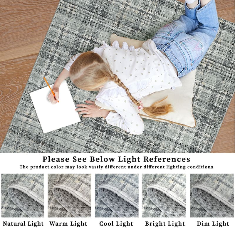 Garvee Earthy Plaid Soft Low Pile Foldable Area Rug