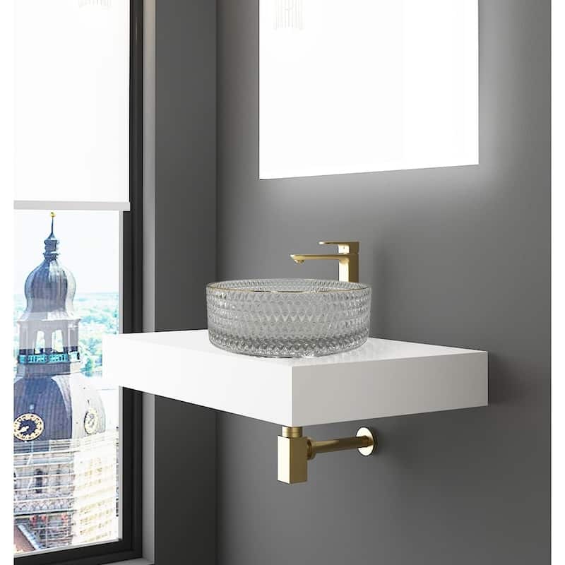 Scotch 16" & 14" Round Decorative Crystal Vessel Sinks With White Base
