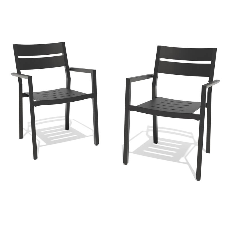 VredHom Outdoor Patio Dining Chairs Aluminum Stackable Armchair - Blakc-2PC