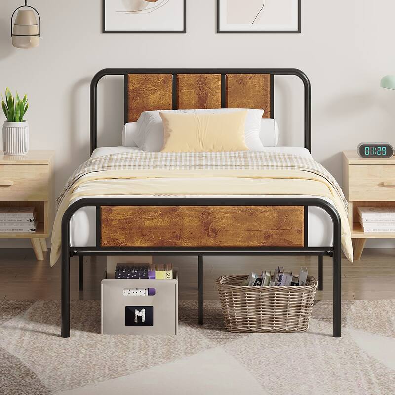 VECELO Platform Bed Frame with Wood Headboard,Twin/Full/Queen Size Bed