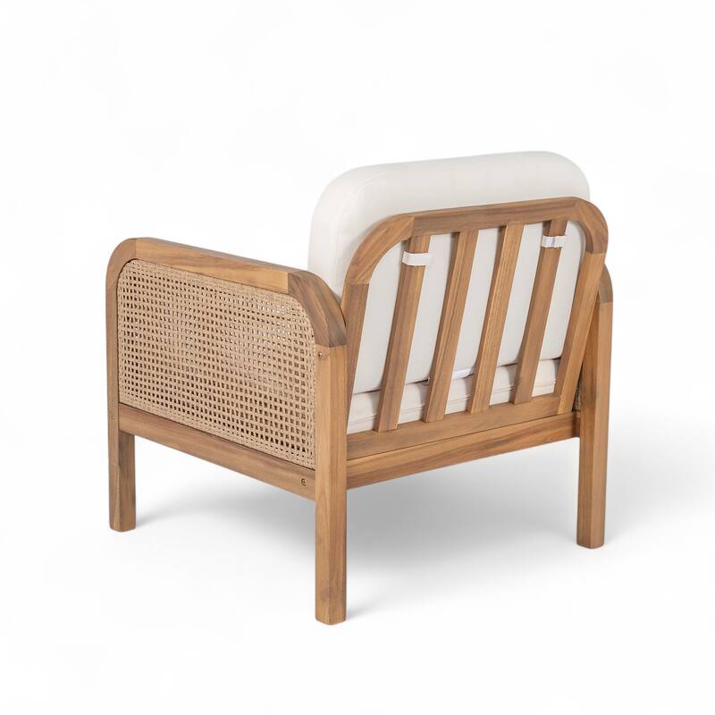 Teak Haven Outdoor Solid Wood Wicker 4-Piece Patio Conversation Set with Waterproof Cushions