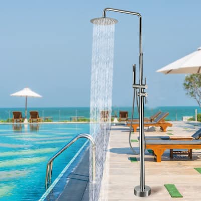 85.82'' H Freestanding Stainless Steel Outdoor Shower, Temperature Controlled Rainfall Shower System