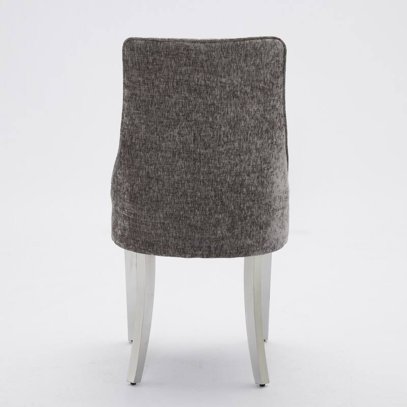 Chenille Fabric Dining Chairs, Tufted Upholstered Kitchen Chairs, High Back Dining Chairs with Stainless Steel Legs