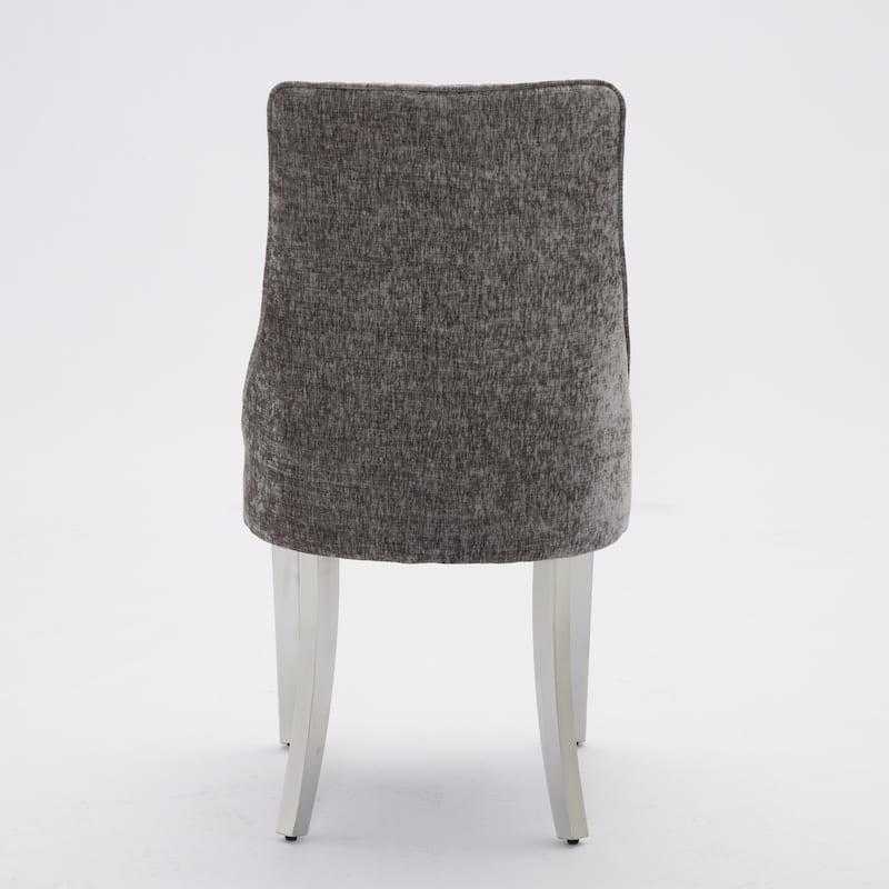 Flocking Chenille Dining Chairs Channel Kitchen Dinner Chair Comfy Fabric Upholstered Accent Chair Set of 2