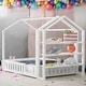 preview thumbnail 2 of 10, White Full Size Wood House Bed with Fence and Storage Shelves