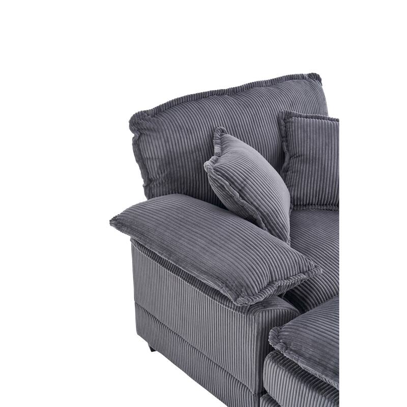 Grey Corduroy Single Deep Seat Sofa with Ottoman