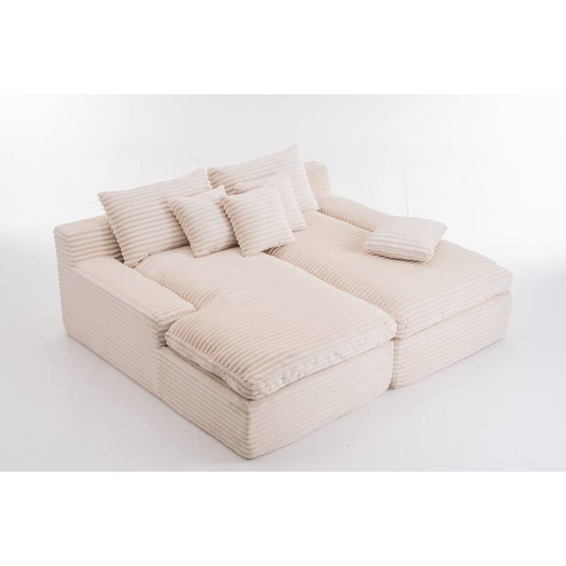 Oversized Corduroy Upholstered Chaise Lounge Sofa / Double Single Side Arm Sleeper Sofa Couch / Modular Recliner Sofa