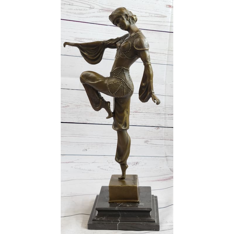 Bronze Marble Base Statue Dancer Vintage Theatre Signed Chiparus Drama Opera Art