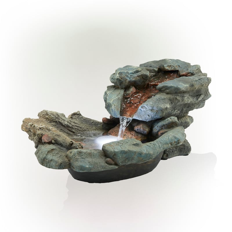 Alpine Corporation 20" Long Indoor/Outdoor Wood River Log Fountain with LED Lights