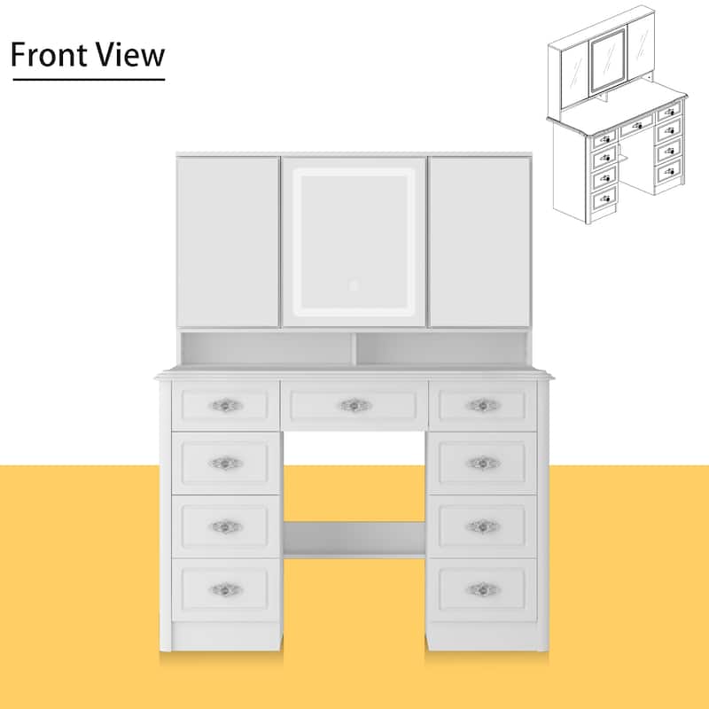 43.3"W Makeup Vanity White Vanity Desk with Hidden Storage Shelves