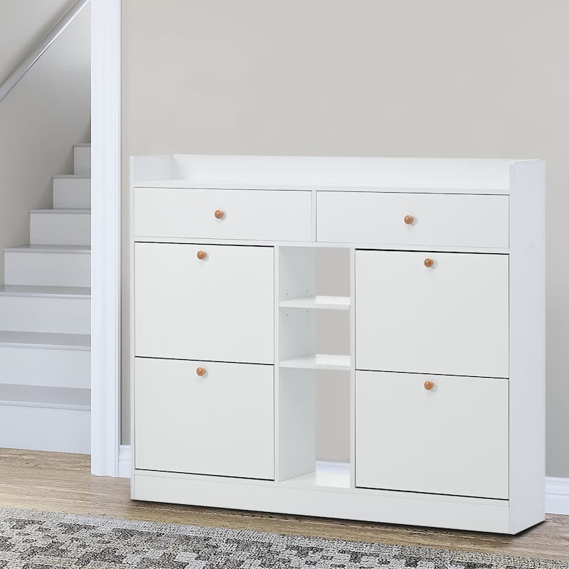 Minimalist Design Multifunctional Wooden Shoe Storage Cabinet - White