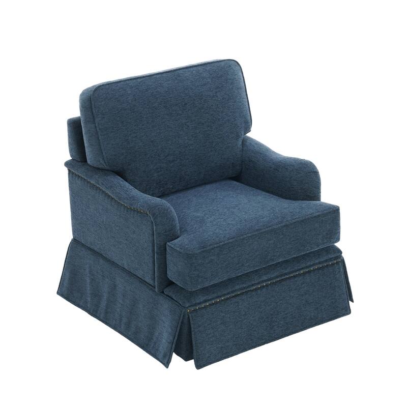 Chenille Swivel Accent Chair Storage Ottoman Set with Nailhead Trim Skirt