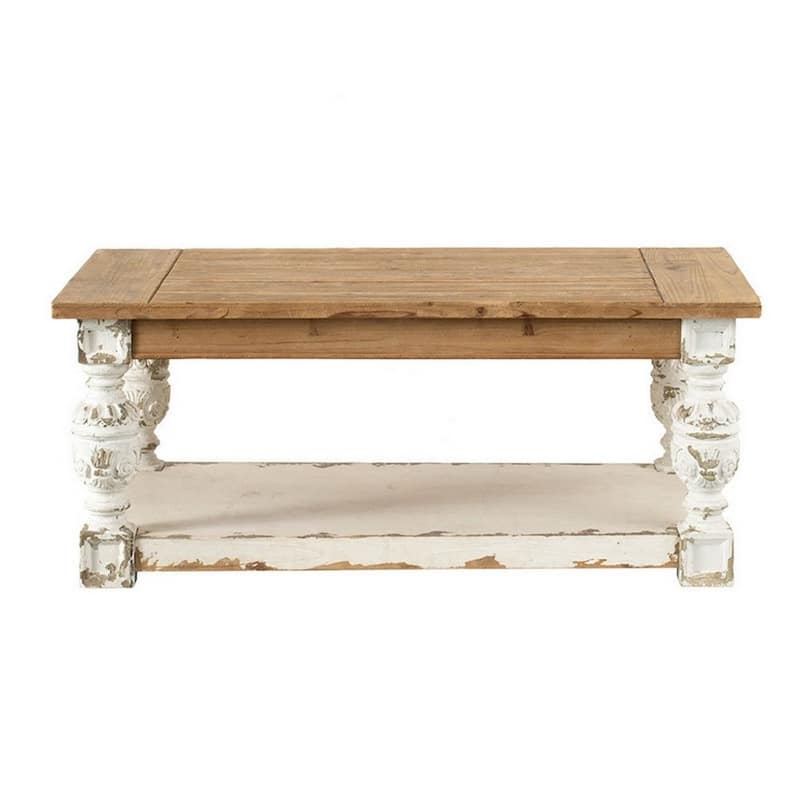 47 Inch Classic Coffee Table, Rectangular, Carved Leg, Bottom Shelf, Brown - 47.2" x 27.6" x 19.7"